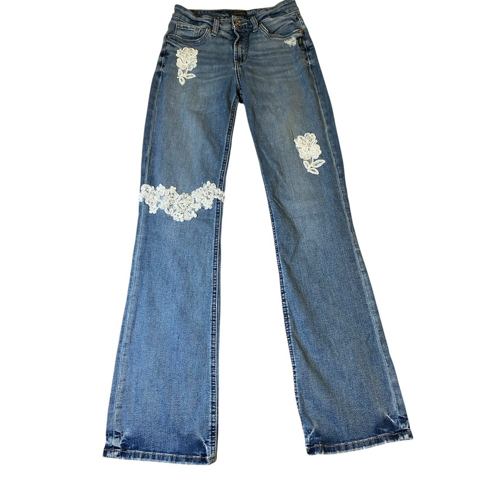 Silver Jeans Co. Avery Slim Bootcut Jeans Womens 27x33 Medium Wash Lace Beaded